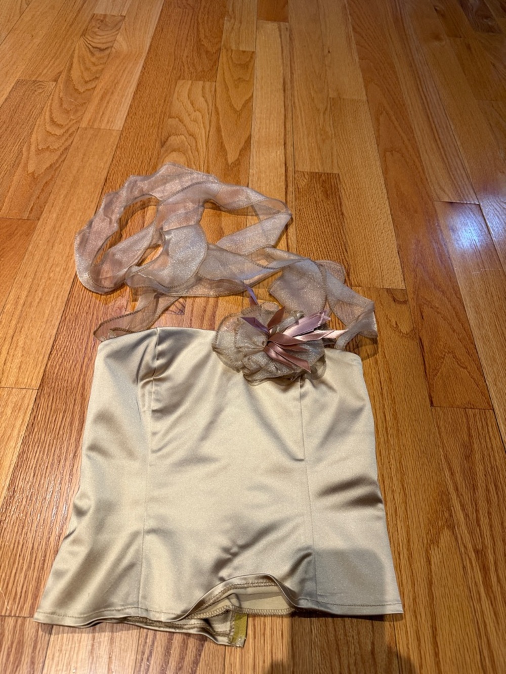 Strapless Satin Bustier Top with Decorative Flower - Cream